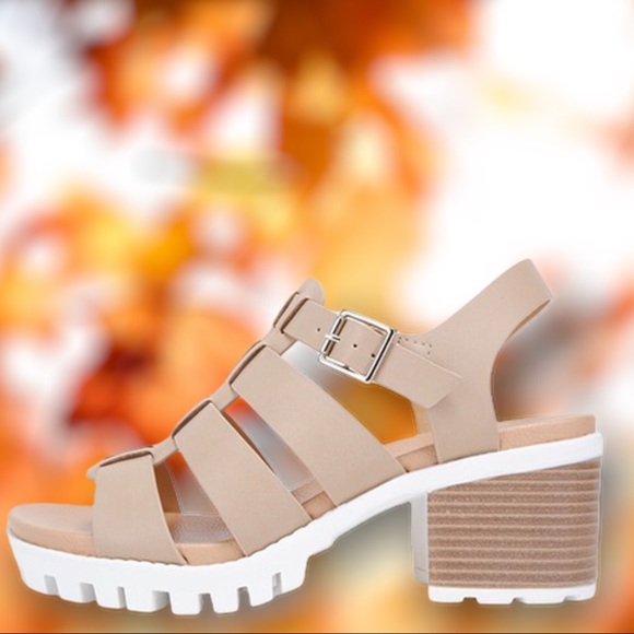 Soda Shoes Emi Taupe Lug Sole Platform Sandal - Picture 3 of 7